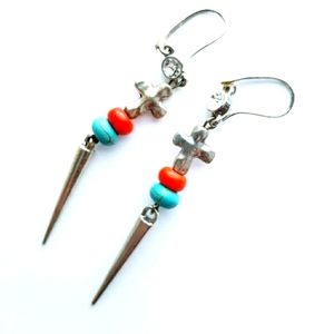 Rhinestone & Chalk Turquoise Cross Earrings